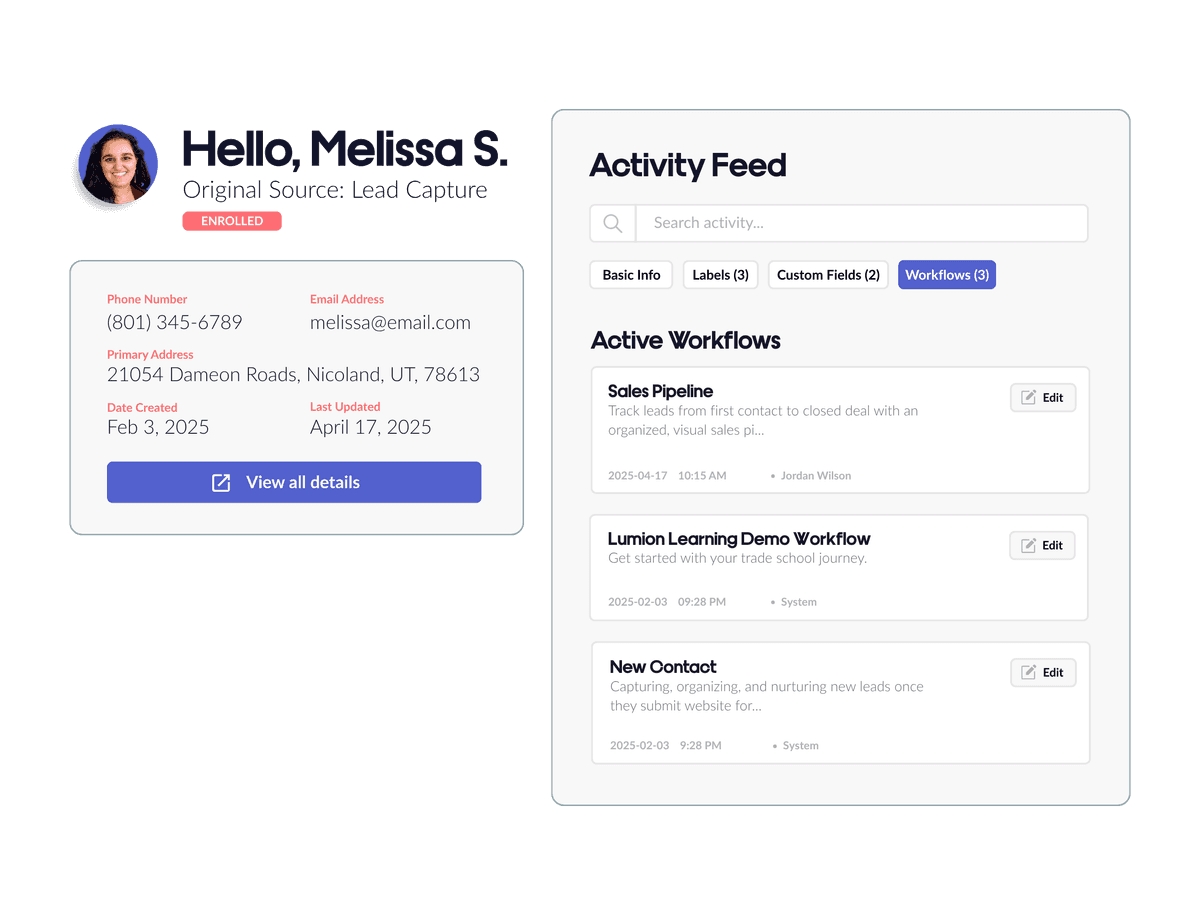 Lumion CRM contact view