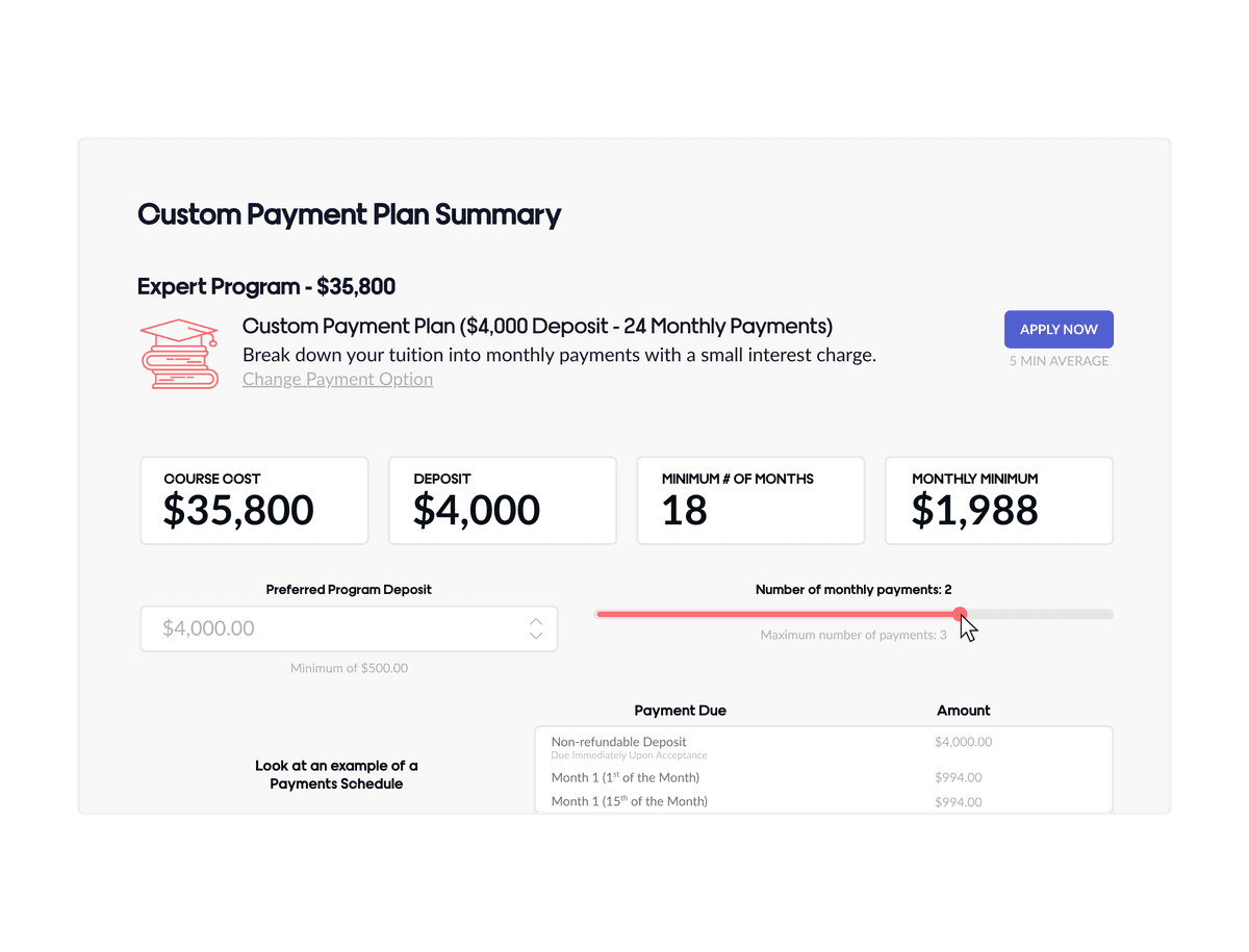 Desktop view of a payment plan template.